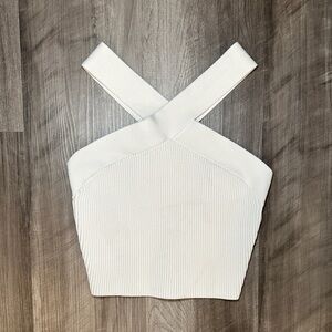Babaton Sculpt Knit Criss Cross Rib Knit Cropped Halter Top Tank - Small